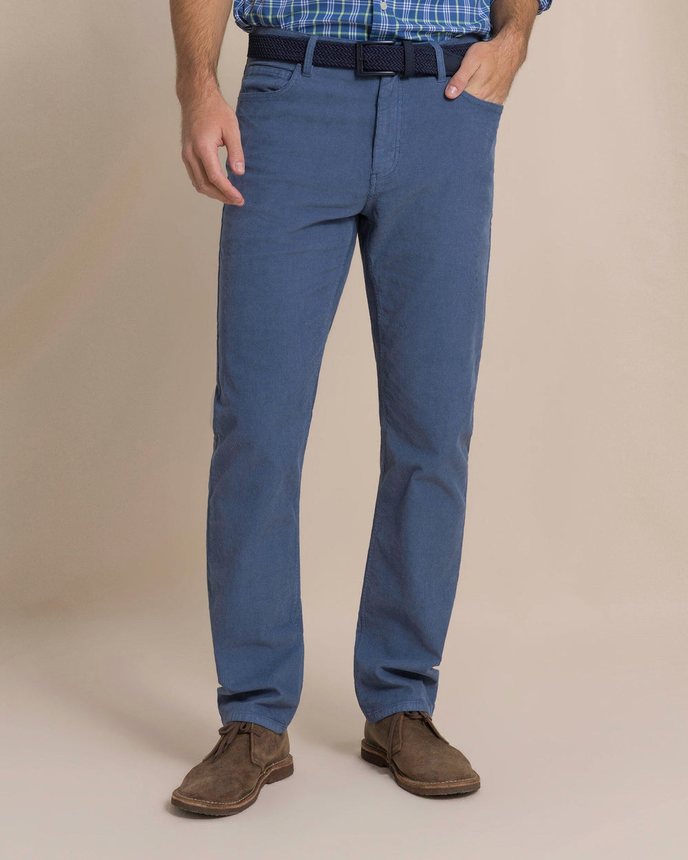 The front view of the Southern Tide Corduroy Five Pocket Pant by Southern Tide - Blue Haze