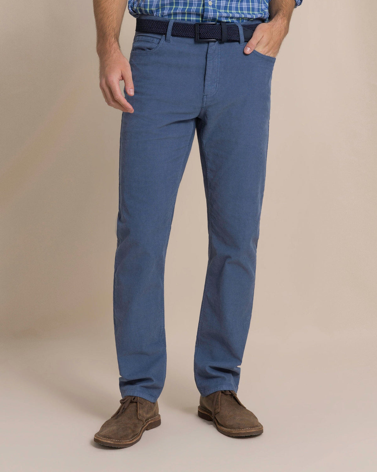 The front view of the Southern Tide Corduroy Five Pocket Pant by Southern Tide - Blue Haze