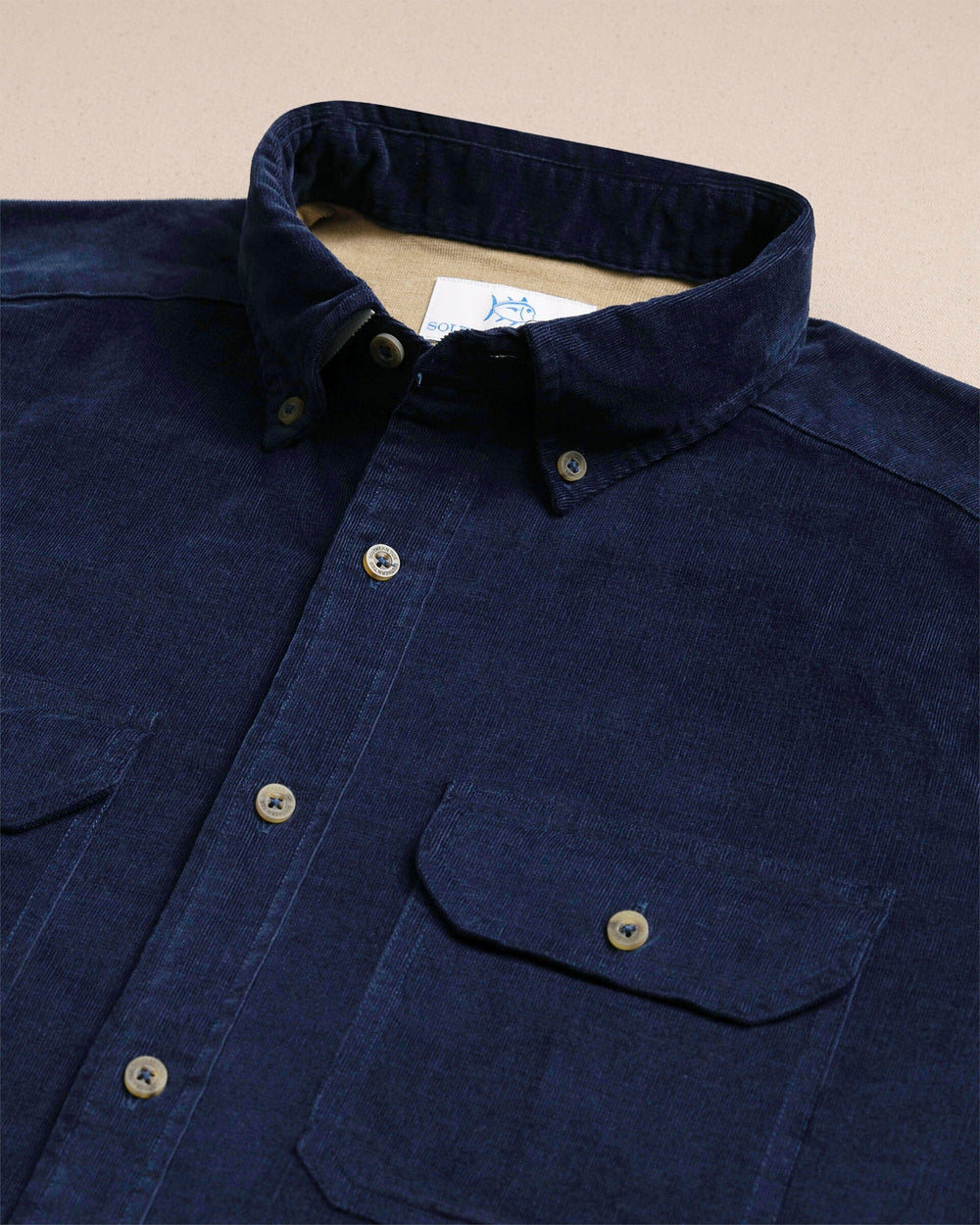 The detail view of the Southern Tide Corduroy Sport Shirt by Southern Tide - Dress Blue