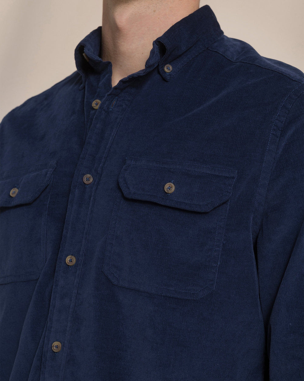 The detail view of the Southern Tide Corduroy Sport Shirt by Southern Tide - Dress Blue