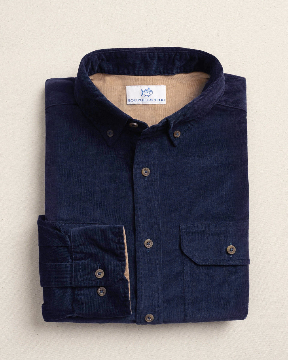 The front view of the Southern Tide Corduroy Sport Shirt by Southern Tide - Dress Blue