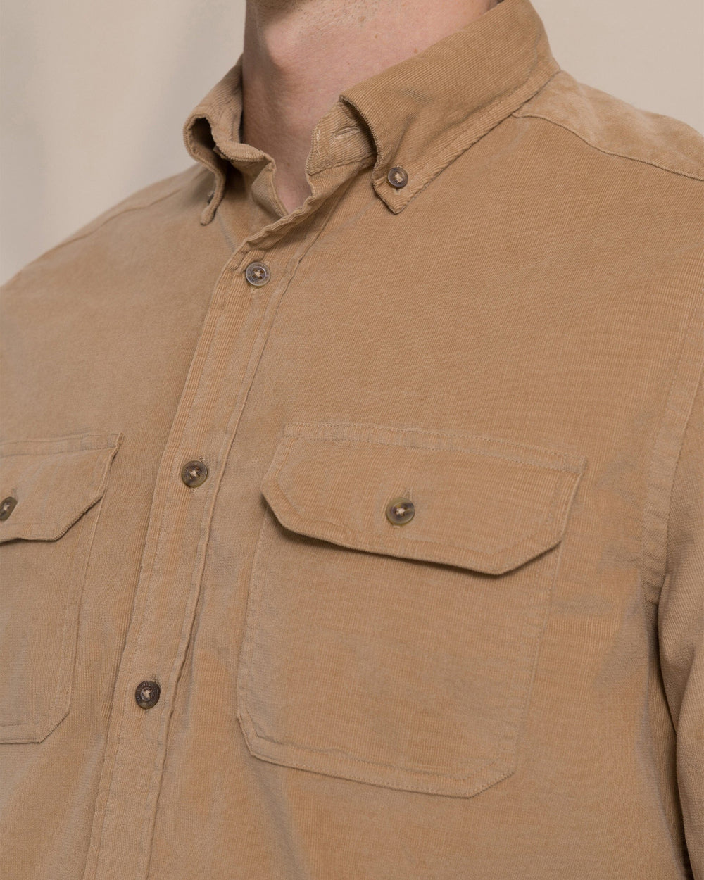 The detail view of the Southern Tide Corduroy Sport Shirt by Southern Tide - Tannin