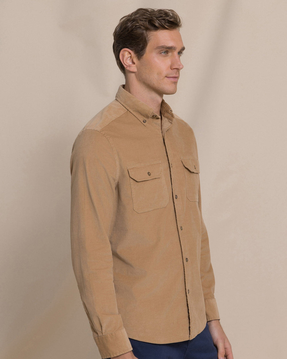 The side view of the Southern Tide Corduroy Sport Shirt by Southern Tide - Tannin