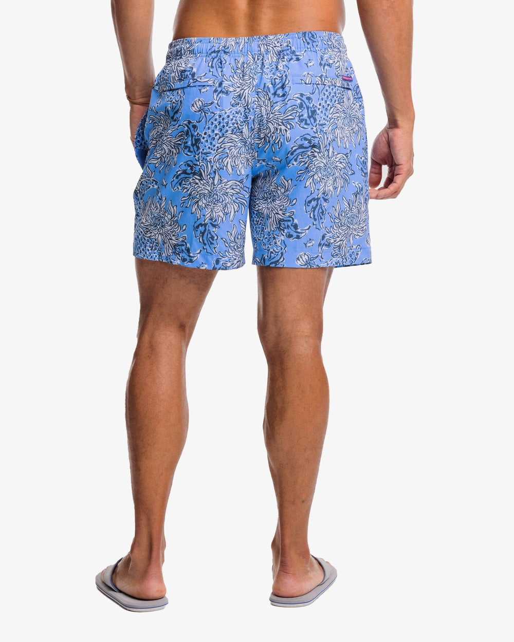 The back view of the Croc and Lock It Swim Trunk by Southern Tide - Boca Blue