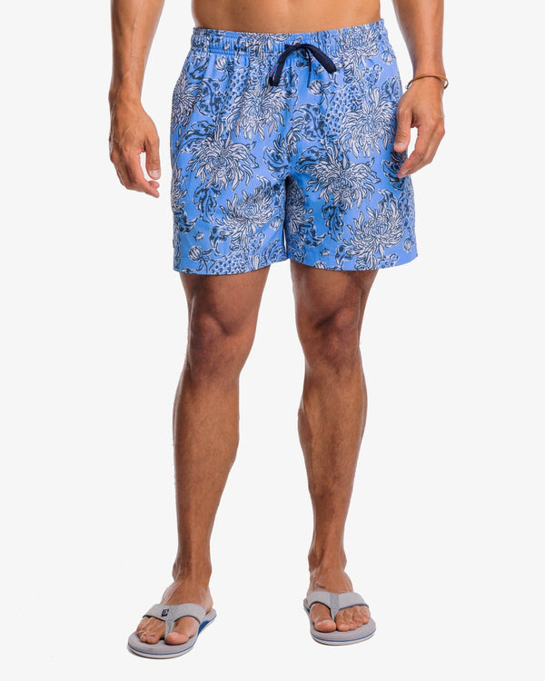 The front view of the Croc and Lock It Swim Trunk by Southern Tide - Boca Blue