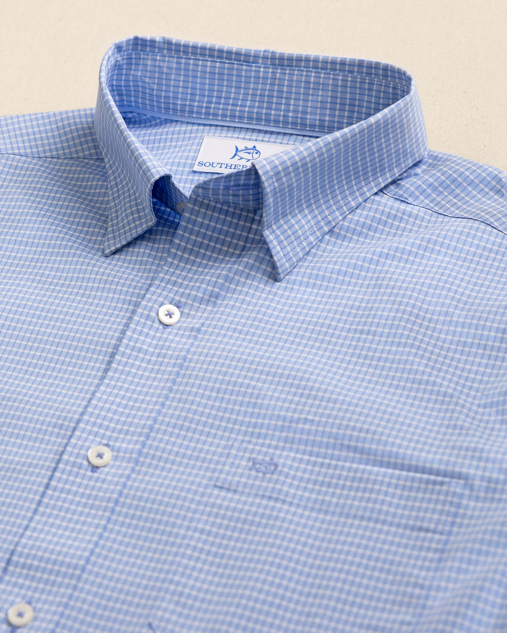 The detail view of the Southern Tide Crofton Plaid Charleston Sport Shirt by Southern Tide - Ocean Channel
