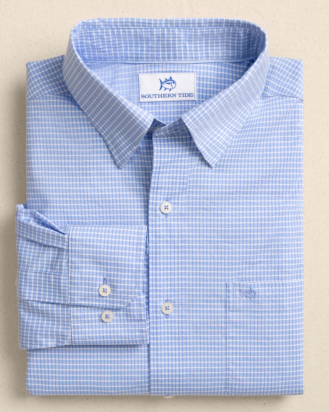 The front view of the Southern Tide Crofton Plaid Charleston Sport Shirt by Southern Tide - Ocean Channel
