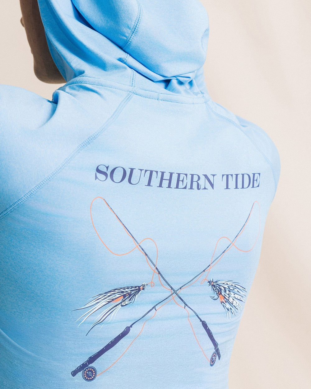 The detail view of the Southern Tide Crossed Lines Coastal Breeze® Performance Hoodie by Southern Tide - Ocean Channel