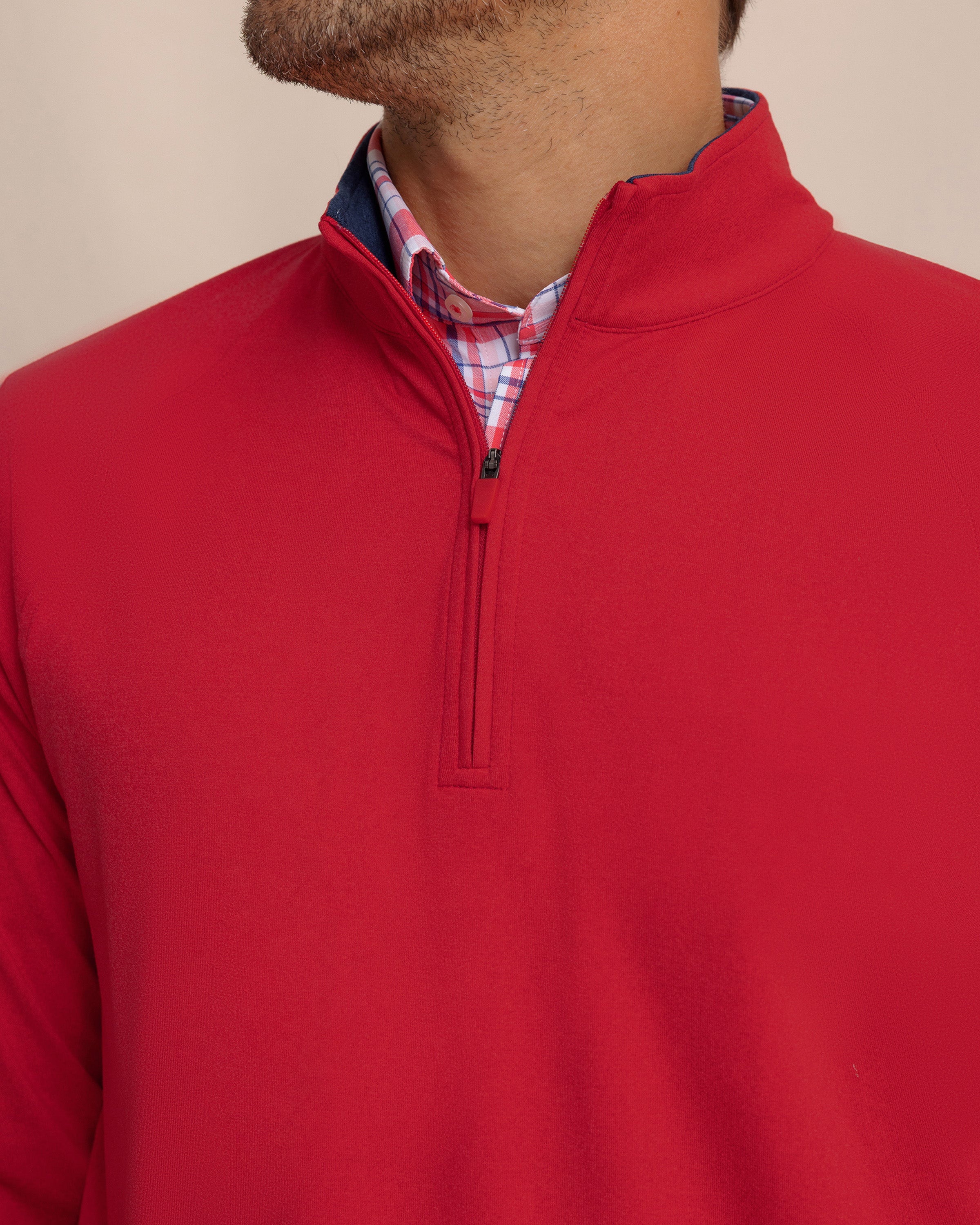 Men's Cruiser Heather Quarter Zip Pullover - Crab Red | Southern Tide