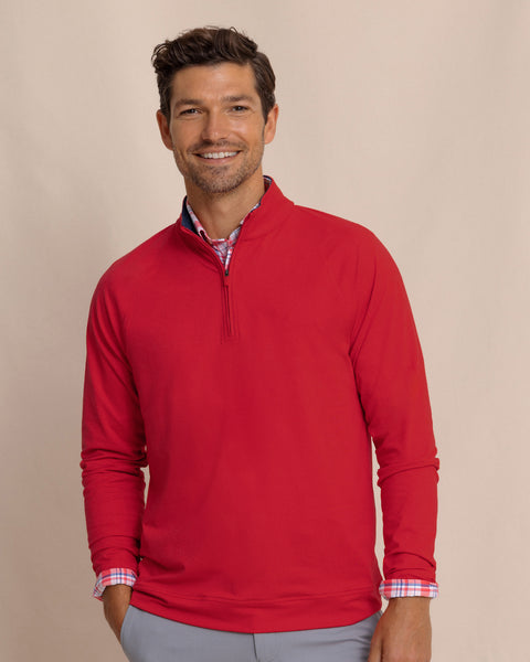 Men's Cruiser Heather Quarter Zip Pullover - Crab Red | Southern Tide
