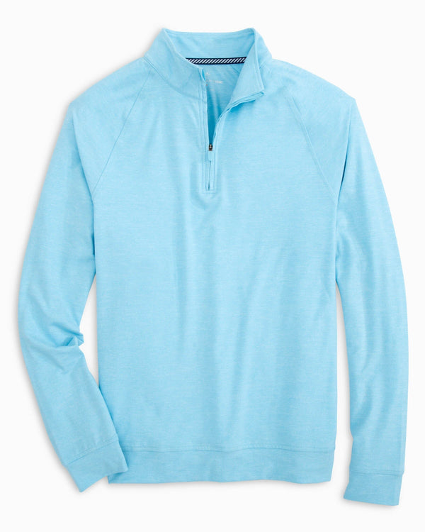 The front view of the Southern Tide Cruiser Heather Quarter Zip by Southern Tide - Heather Rain Water