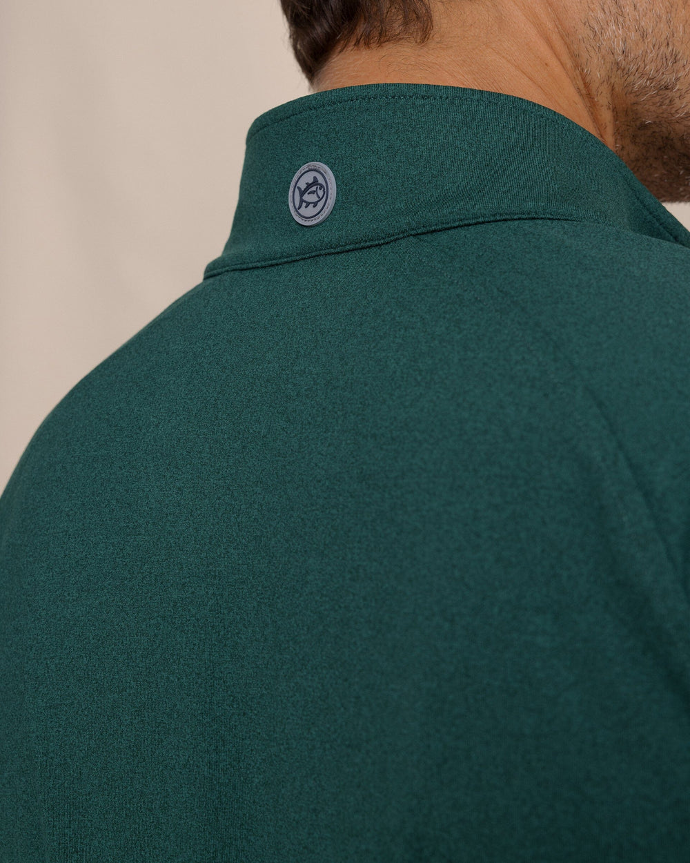 The detail view of the Southern Tide Cruiser Heather Quarter Zip Pullover by Southern Tide - Heather Salt Meadow