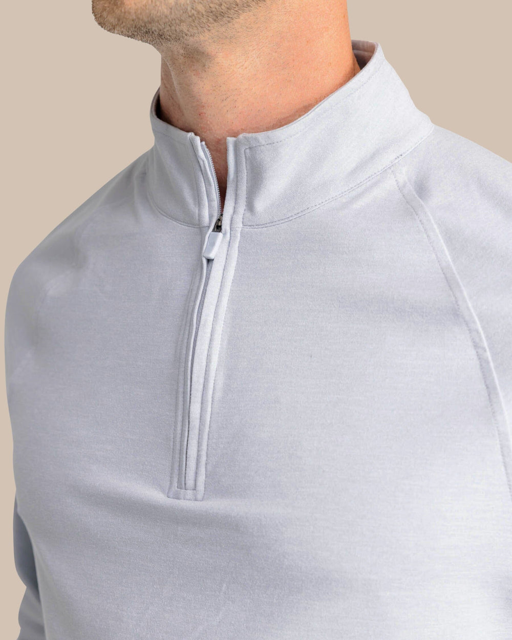 The detail view of the Southern Tide Cruiser Heather Quarter Zip by Southern Tide - Heather Slate Grey