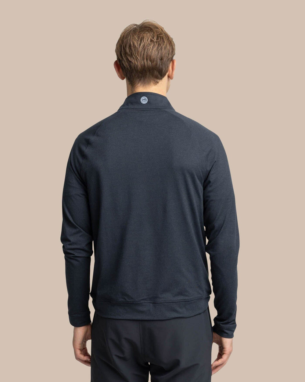 The back view of the Southern Tide Cruiser Heather Quarter Zip Pullover by Southern Tide - Heather Caviar Black