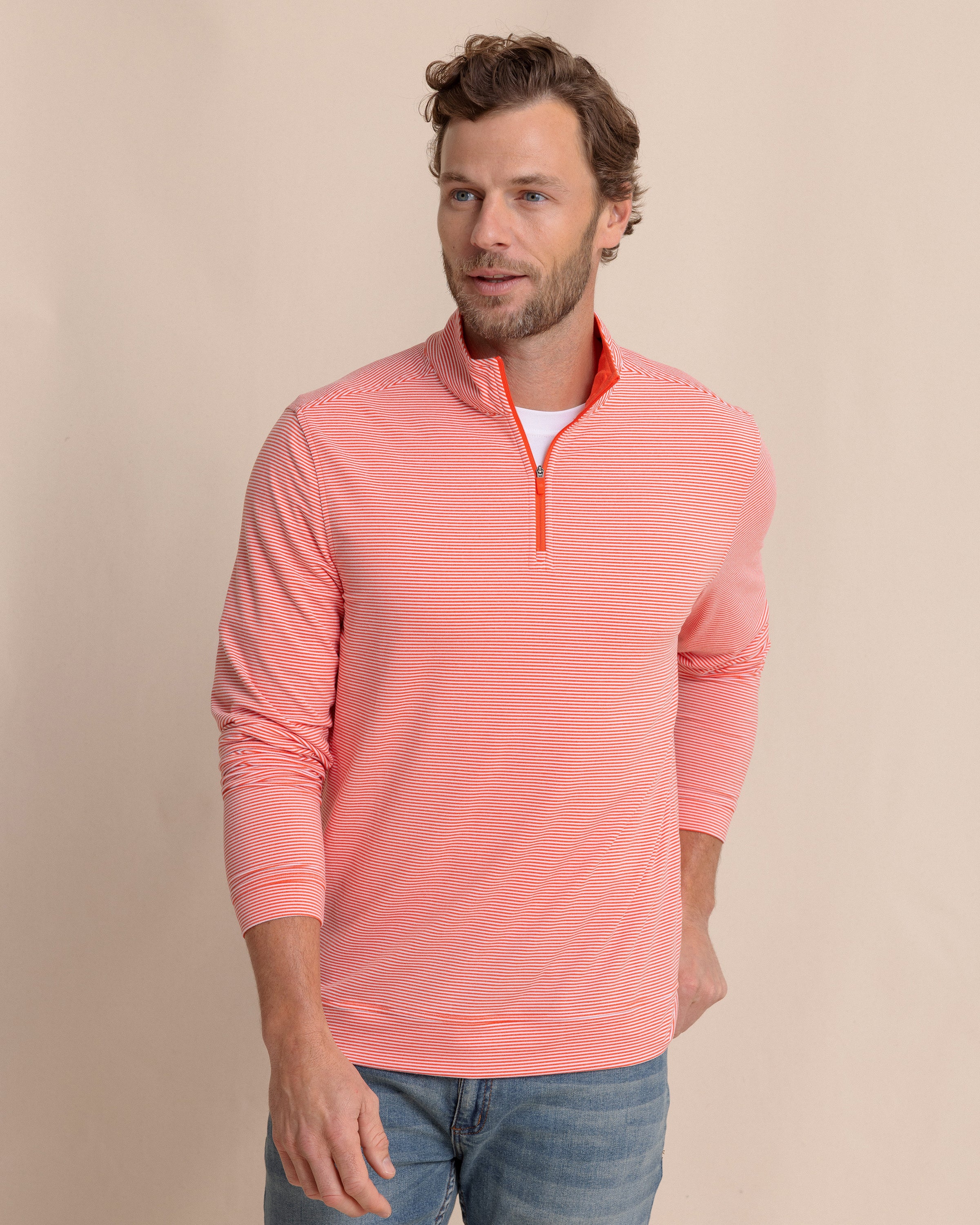 Men's Cruiser Micro-Stripe Heather Quarter Zip | Southern Tide