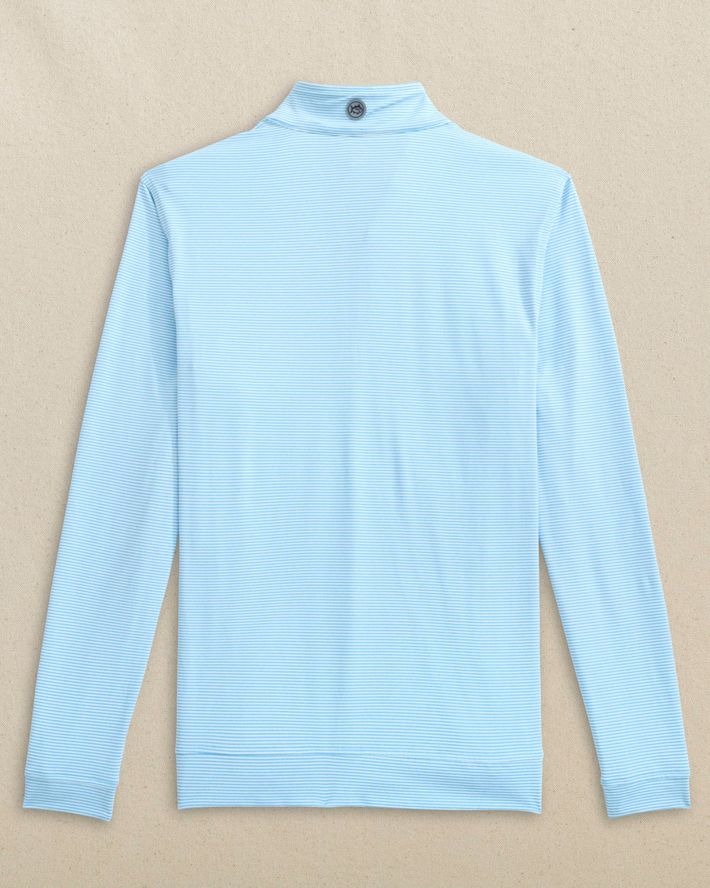 The back view of the Southern Tide Cruiser Micro-Stripe Heather Quarter Zip by Southern Tide - Heather Rush Blue