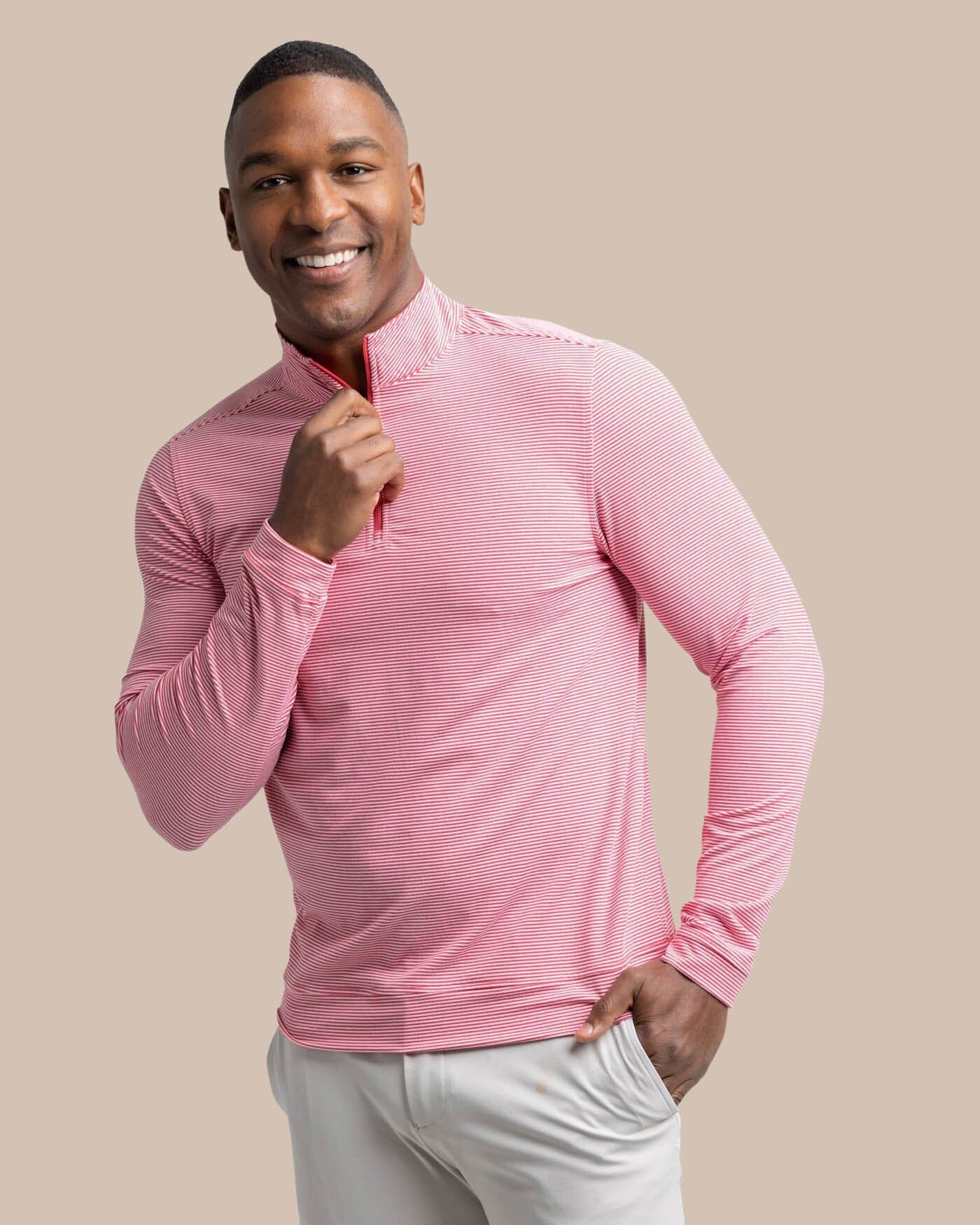 Men's Cruiser Micro-Stripe Heather Quarter Zip | Southern Tide