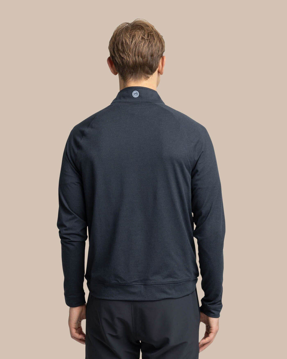 The back view of the Southern Tide Cruiser Quarter Zip Pullover by Southern Tide - Heather Caviar Black