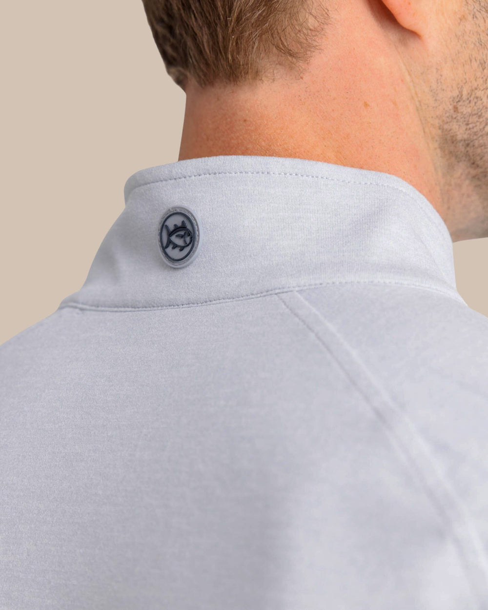The yoke view of the Southern Tide Cruiser Heather Quarter Zip by Southern Tide - Heather Slate Grey