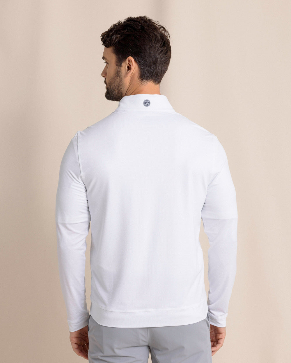 The back view of the Southern Tide Cruiser ST Geo Printed Quarter Zip by Southern Tide - Classic White