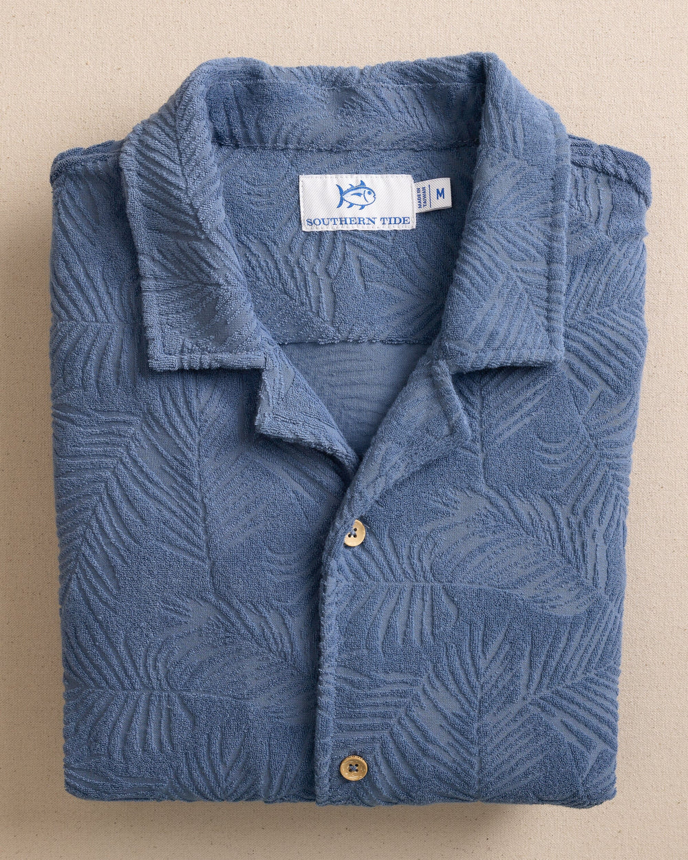 The front view of the Southern Tide Crystal Beach Terry Short Sleeve Camp Shirt by Southern Tide - Coronet Blue