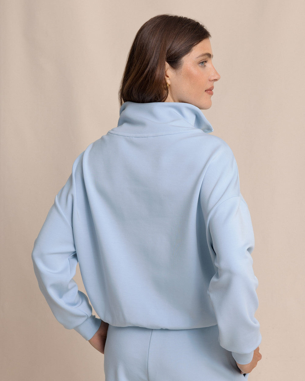 The back view of the Southern Tide Danielle Luxe Lounge Quarter Zip by Southern Tide - Cerulean