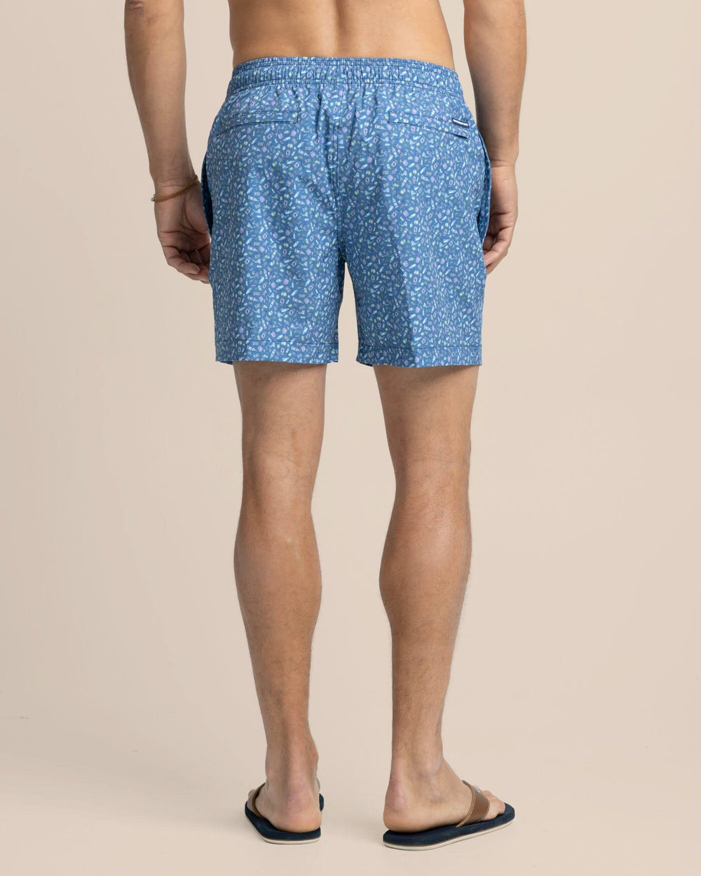 The back view of the Southern Tide Dazed and Transfused Swim Trunk by Southern Tide - Coronet Blue