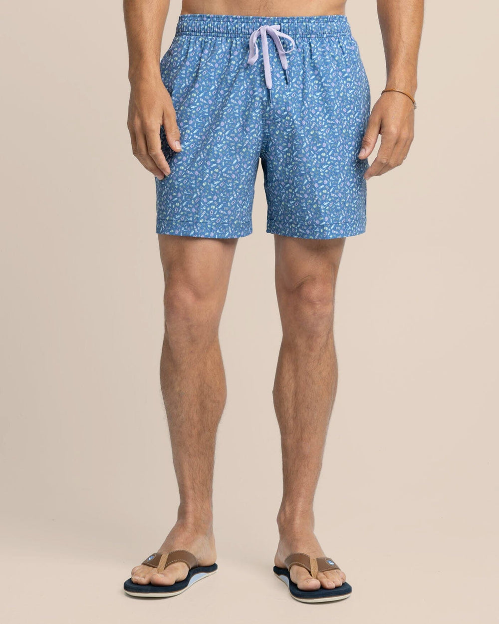 The front view of the Southern Tide Dazed and Transfused Swim Trunk by Southern Tide - Coronet Blue