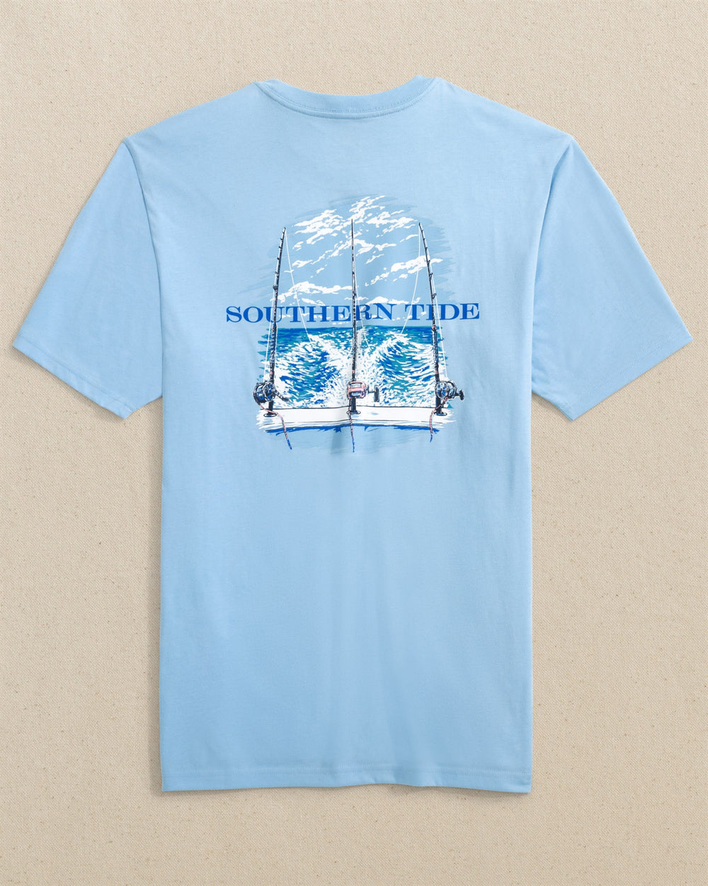 The back view of the Southern Tide Deep Sea Trolling Short Sleeve T-Shirt by Southern Tide - Cerulean