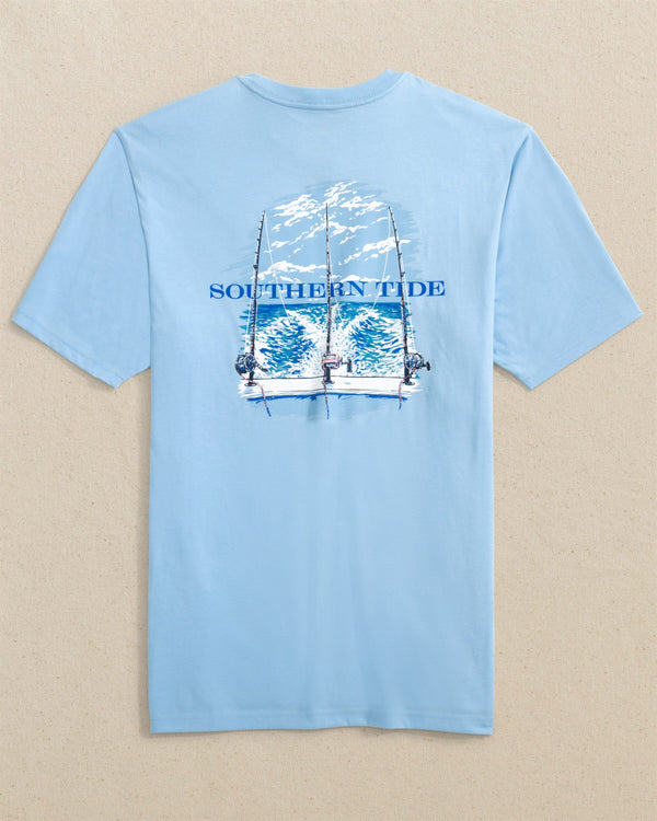 The back view of the Southern Tide Deep Sea Trolling Short Sleeve T-Shirt by Southern Tide - Cerulean