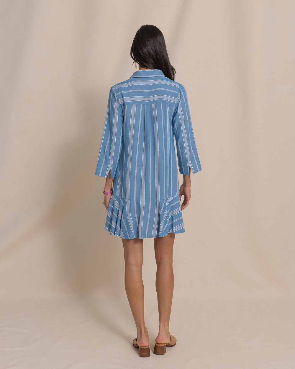 The back view of the Southern Tide Delilah Stripe Popover Dress by Southern Tide - Nautical Blue