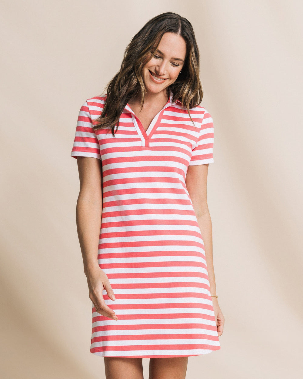 The front view of the Southern Tide Demi Interlock Dress by Southern Tide - Island Pink
