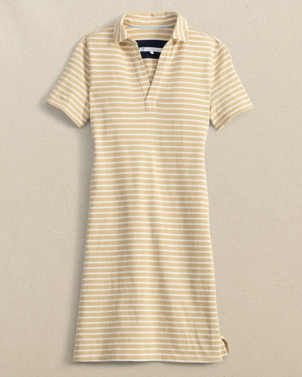 The front view of the Southern Tide Demi Stripe Short Sleeve Polo Dress by Southern Tide - Irish Cream