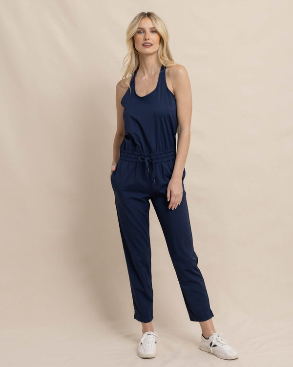 The front view of the Southern Tide Devyn Jumpsuit by Southern Tide - Dress Blue