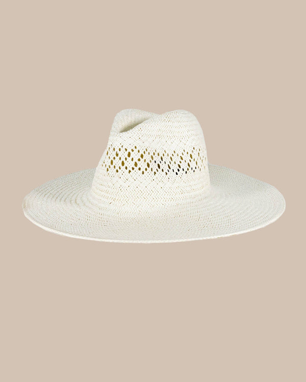 The front view of the Southern Tide Diamond Packable Beach Hat by Southern Tide - White