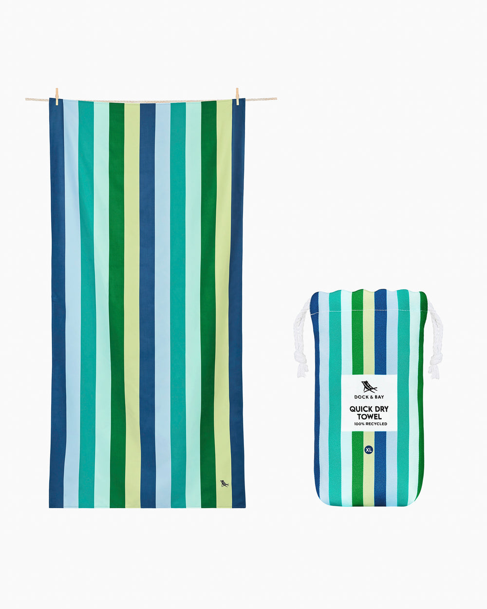 The side view of the Southern Tide Dock & Bay Quick Dry Beach Towel by Southern Tide - Cool Lagoon Blue
