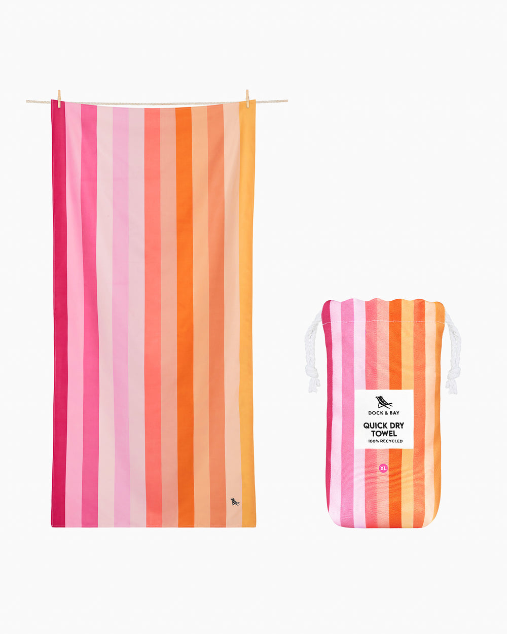 The side view of the Southern Tide Dock & Bay Quick Dry Cabana Towel by Southern Tide - Miami Sorbet Pink