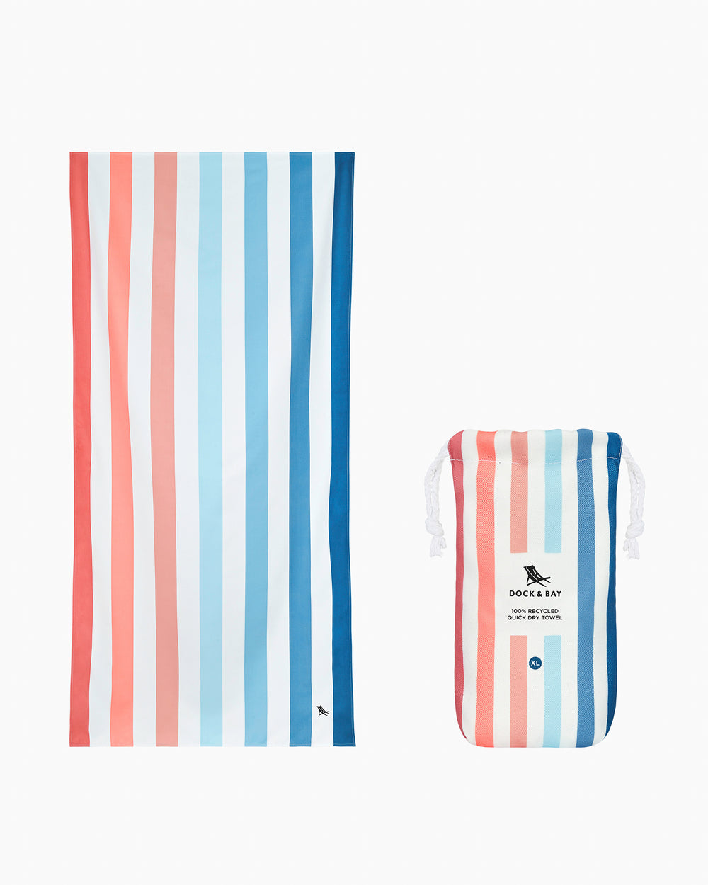 The side view of the Southern Tide Dock & Bay Quick Dry Cabana Towel by Southern Tide - Sand To Sea Blue