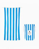 The front view of the Southern Tide Dock & Bay Quick Dry Large Beach Towel by Southern Tide - Bondi Blue