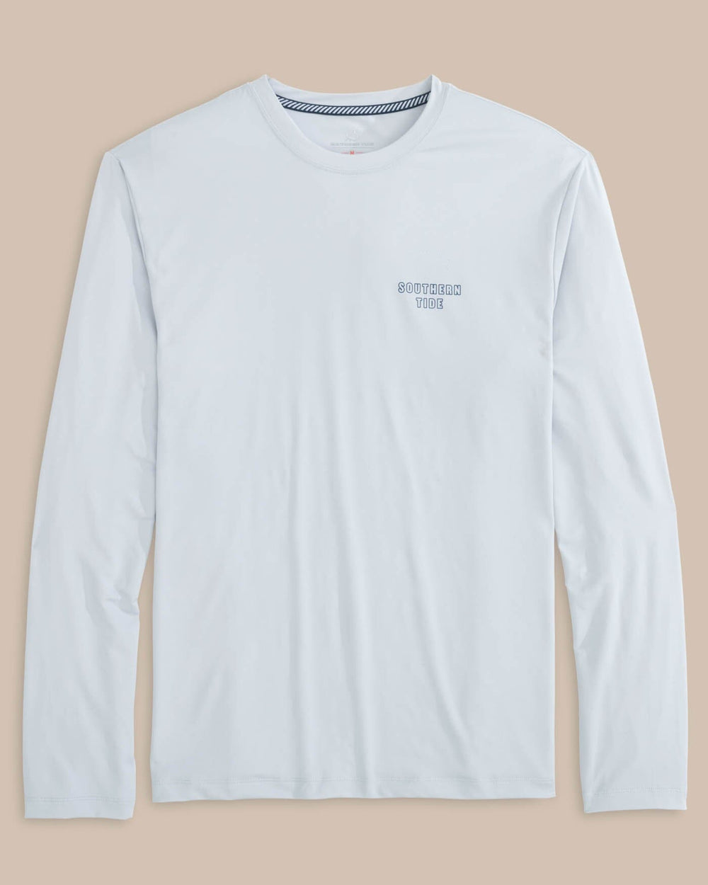 The front view of the Southern Tide Dotted Sportfish Stack Long Sleeve Performance T-Shirt by Southern Tide - Platinum Grey