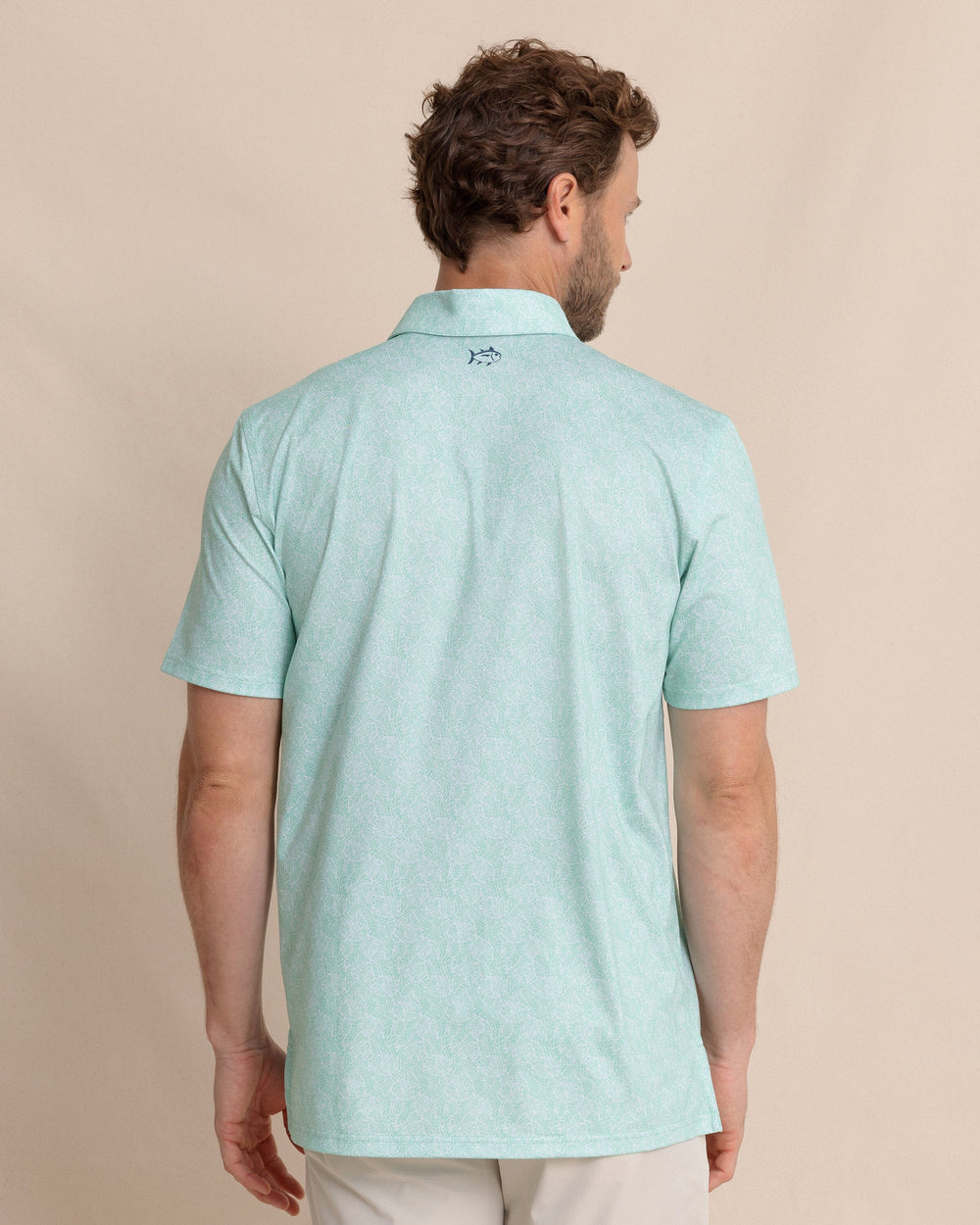 The back view of the Southern Tide Driver Beach Palms Printed Polo by Southern Tide - Garden Grove
