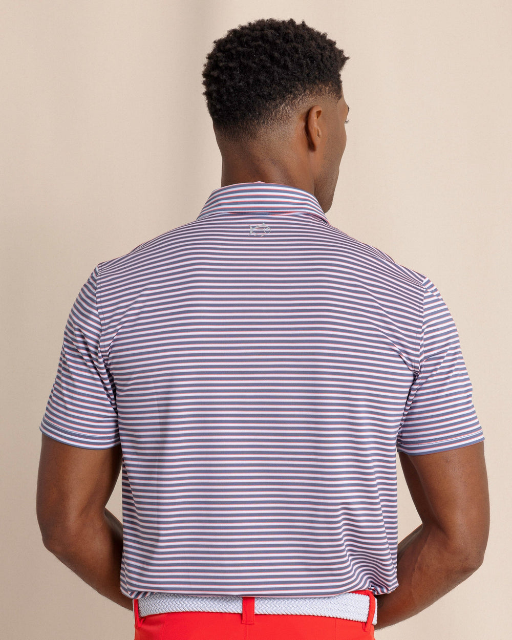 The back view of the Southern Tide Driver Caravel Stripe Polo by Southern Tide - Light Indigo