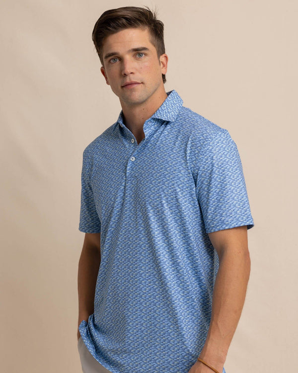 The front view of the Southern Tide Driver Casual Water Printed Polo by Southern Tide - Coronet Blue