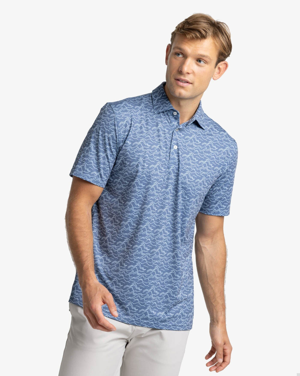 Southern Tide Skipjack Short Sleeve Polo Shirt, Mens, M, Blue Haze