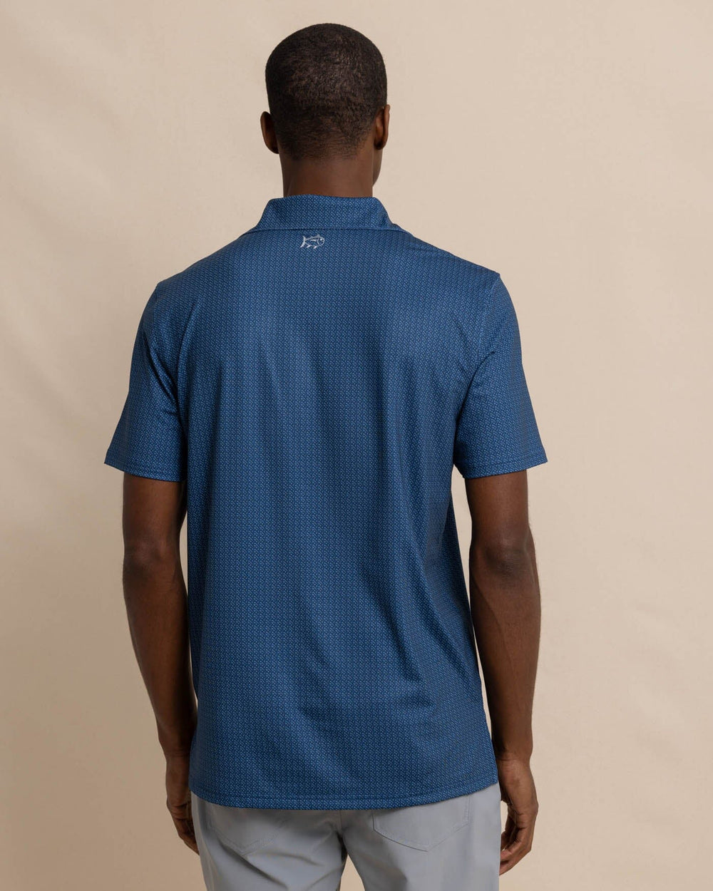 The back view of the Southern Tide Driver Clubbin It Printed Polo by Southern Tide - Aged Denim
