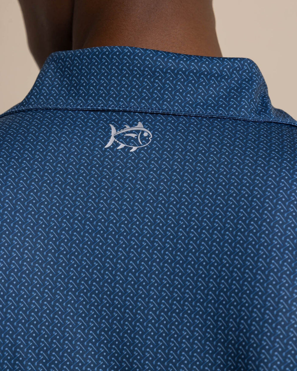 The detail view of the Southern Tide Driver Clubbin It Printed Polo by Southern Tide - Aged Denim