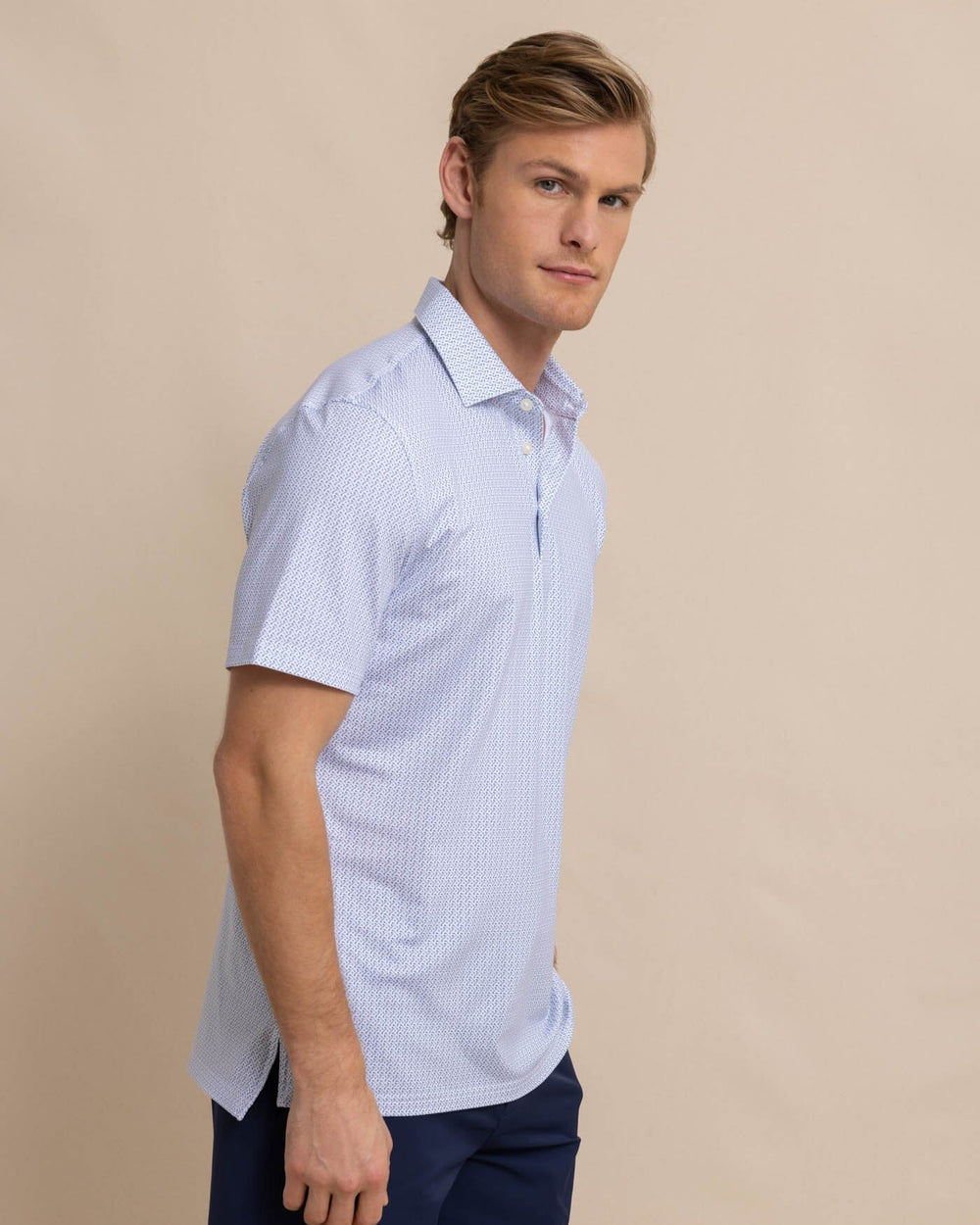 The front view of the Southern Tide Driver Clubbin It Printed Polo by Southern Tide - Classic White
