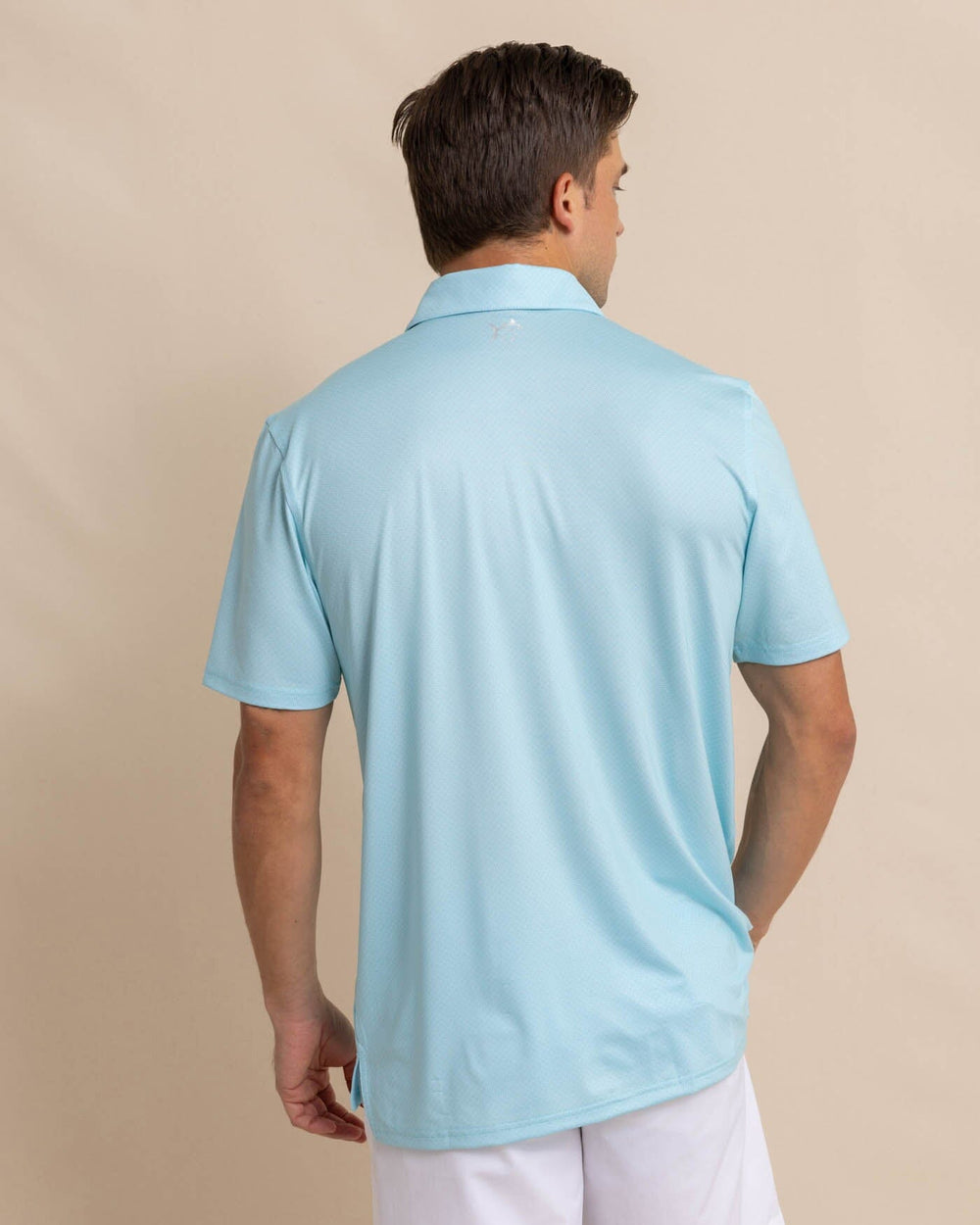 The back view of the Southern Tide Driver Coastal Geo Polo Shirt by Southern Tide - Chilled Blue