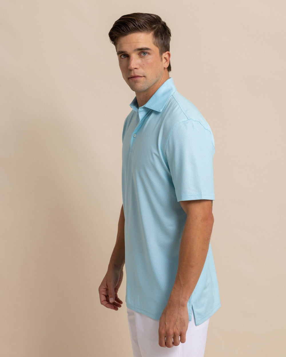 The front view of the Southern Tide Driver Coastal Geo Polo Shirt by Southern Tide - Chilled Blue