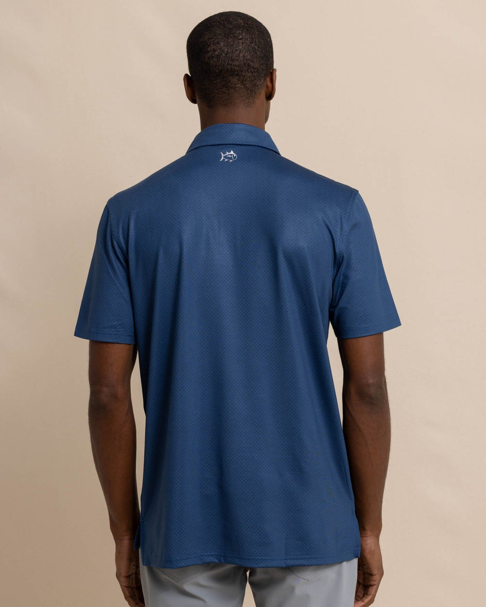 The back view of the Southern Tide Driver Coastal Geo Polo Shirt by Southern Tide - Dress Blue